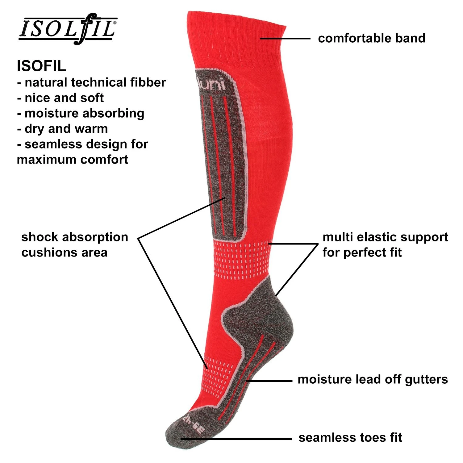 Deluni Junior Skistrømper, 1 Par, Rød 8 Deluni Junior Skistrømper, 1 Par, Rød - Billede 6