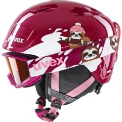 Uvex Heyya Set, Skihjelm + Skibrille, Junior, Mørkerød